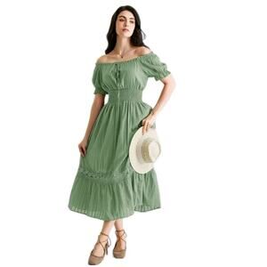 Scarlet Darkness Women Off Shoulder Renaissance Cotton Maxi Dress Green NWT XL